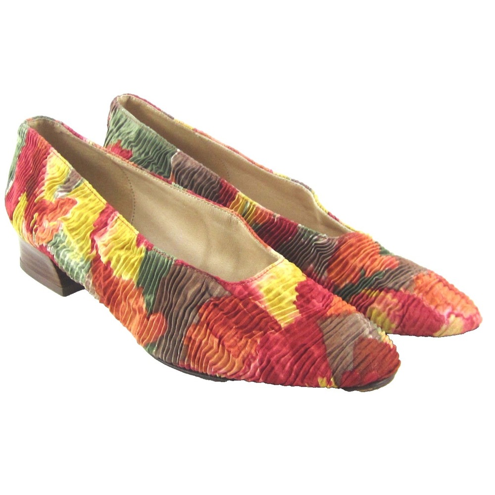 Janie Philip Women's Leather Slip On Loafer Fall Colors Ruffled Paris US 8.5 - 9